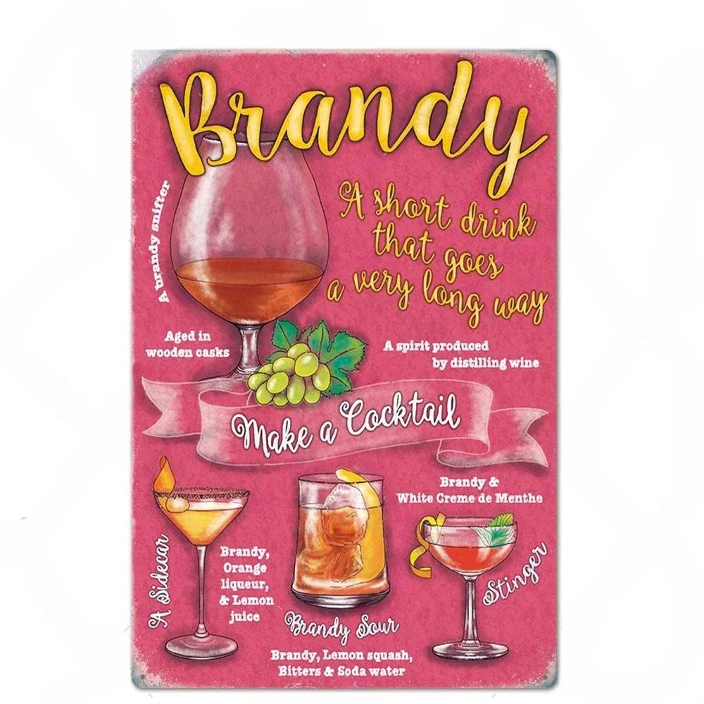 Cocktail Posters Decor Vintage Metal Tin Signs Plaque Metal Sign Wall Decor for Man Cave Bar Pub Club