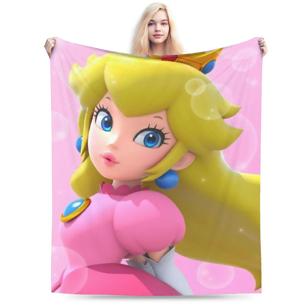 Princess Peach Star Fleece Throw Blanket Super Marioo Blanket for Home Office Super Warm Bed Rug