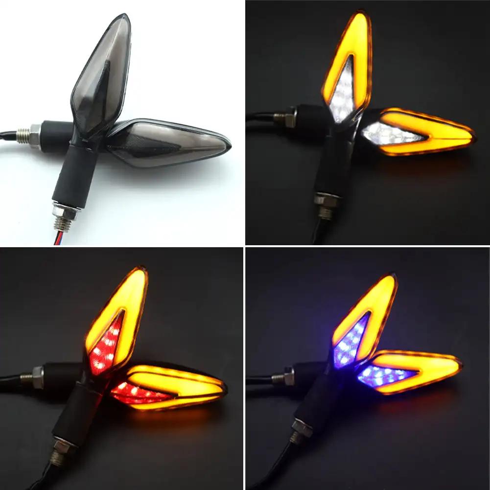 2Pcs Universal Motorcycle Turn Signal Indicators Lights LED Dual Colors Flowing Blinker Motorcycle Flashing Light Tail Lamp