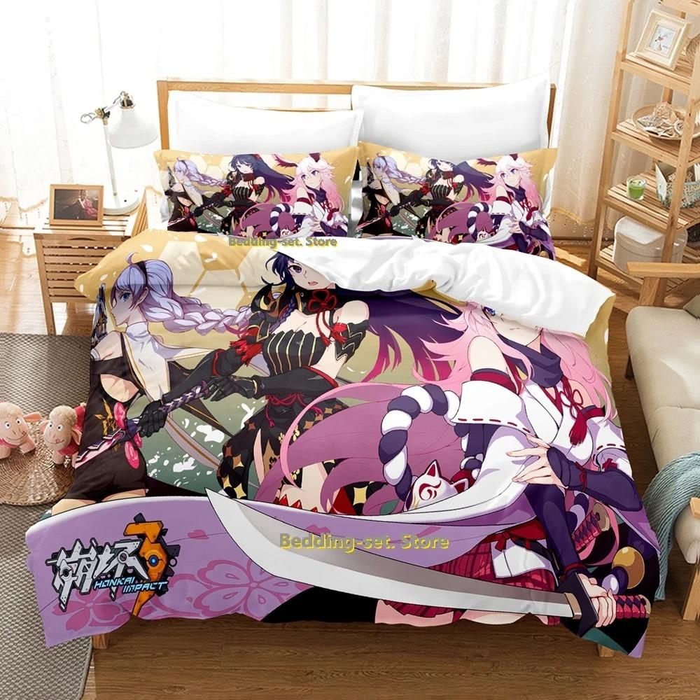 SkinFriendly Cozy Single Twin Full Queen King Benghuai Xueyuan Size Bed Adult Kid Bedroom Duvetcover Sets 3D Anime Quilt