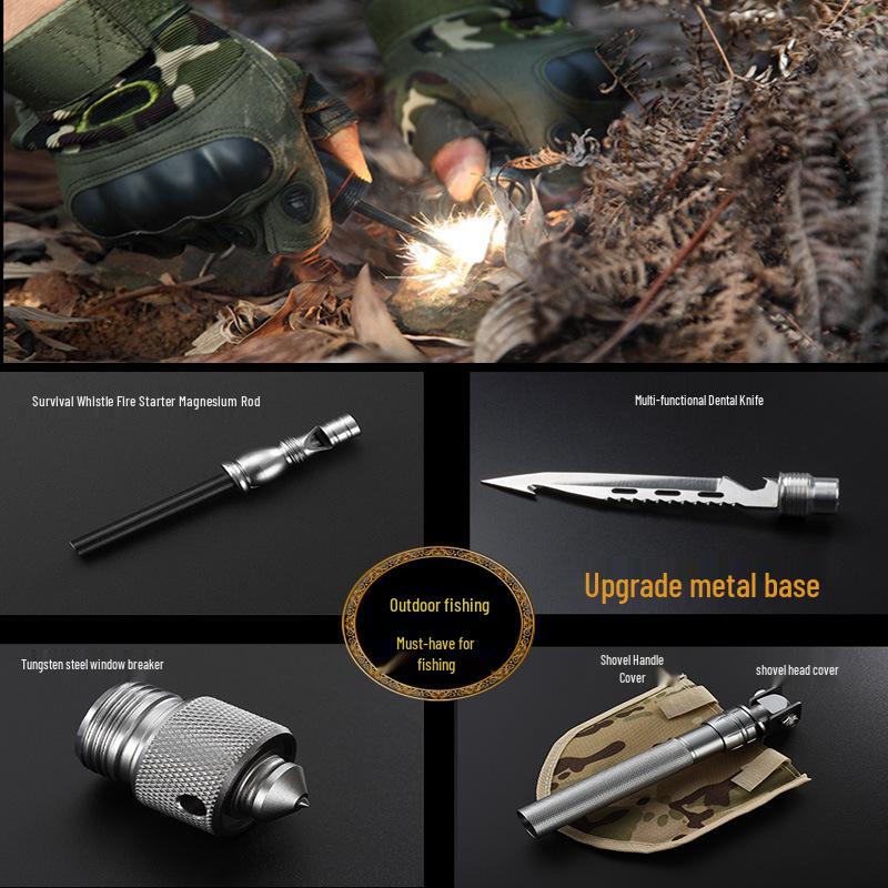 Multifunctional Folding Entrenching Tool: Manganese Steel Shovel for Outdoor, Self-Defense, Fishing, and Camping.