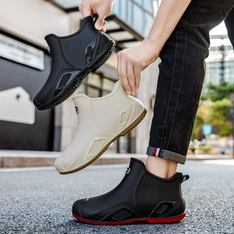 Leichte kurze Regenschuhe Herren Wasserschuhe Lieferservice Fahrer Spezial-Gummistiefel Küche Angeln Herren Wasserdicht und Rutschfest Gummischuhe