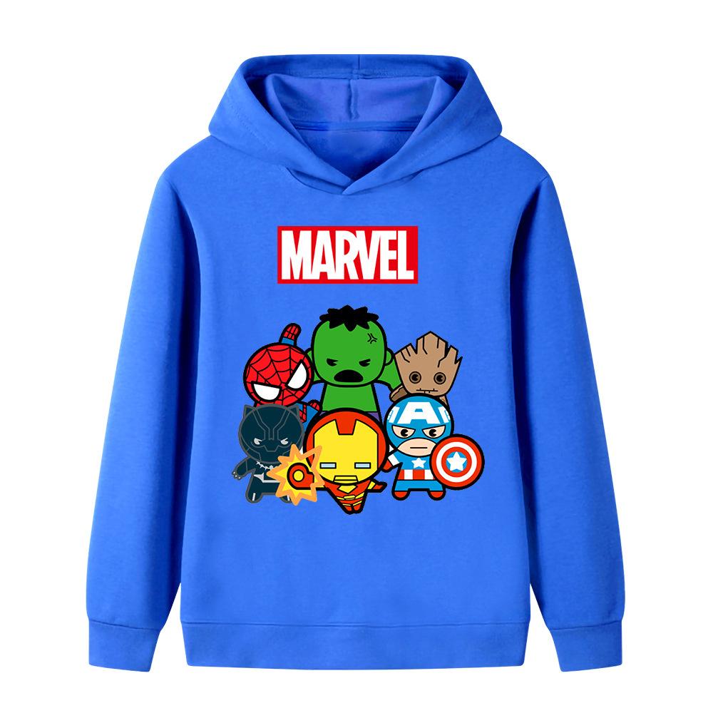 Autumn Winter Marvel Superheroes Chibi Printed Hoodies Fashionable Casual Warm Sports Long Sleeved Children's Boy Hooded Sweatshirts