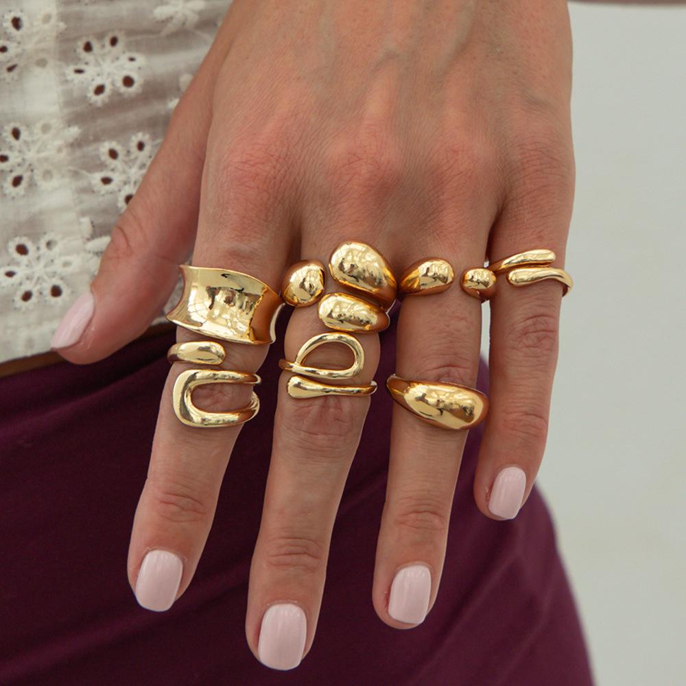 DIEZI One Set Fashion Hollow Geometric Knuckle Rings For Women Bohemian Vintage Gold Silver Color Open Joint Ring Jewelry