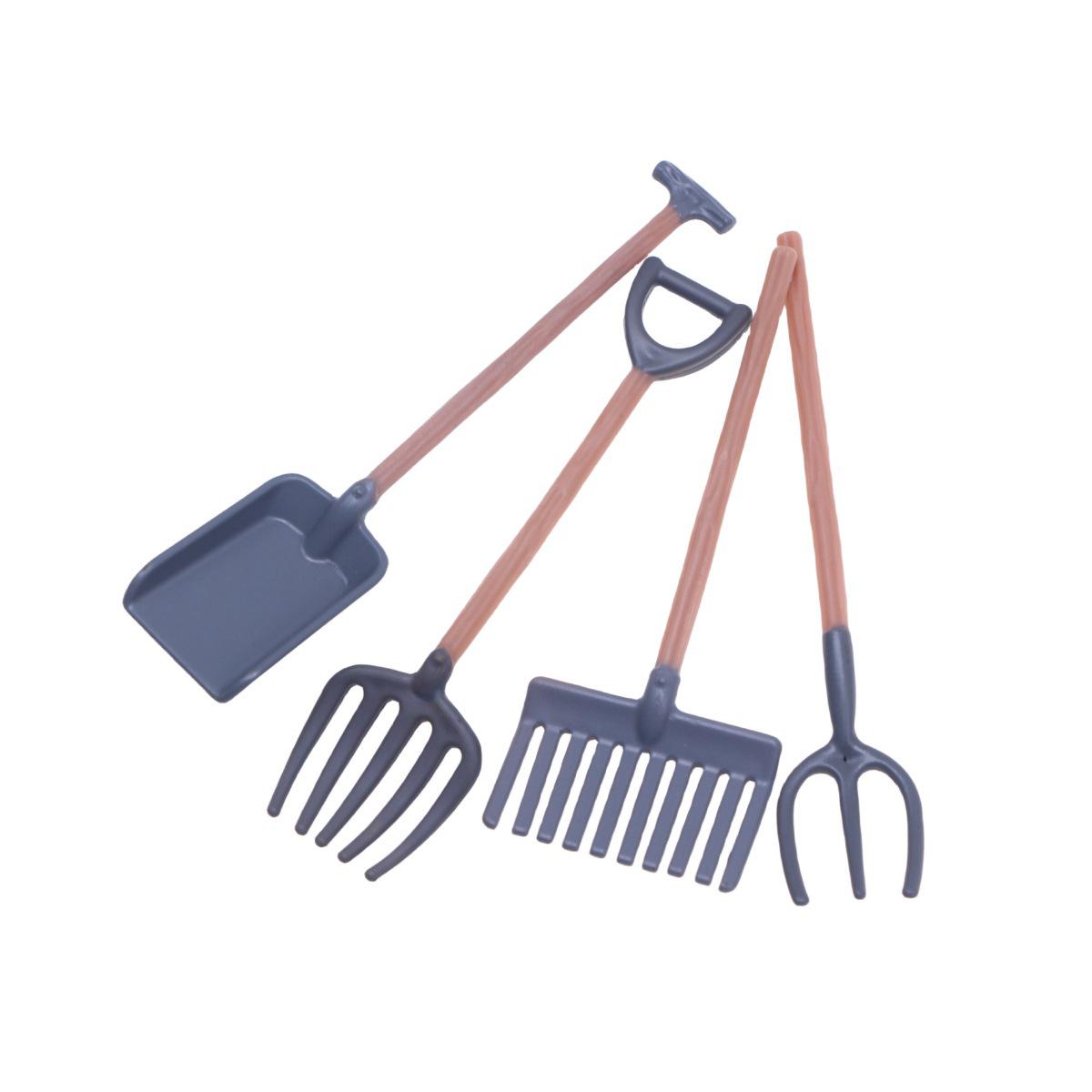 Miniature Dollhouse Gardening Tools: Iron Shovel & Rake Set for OB11 Models.