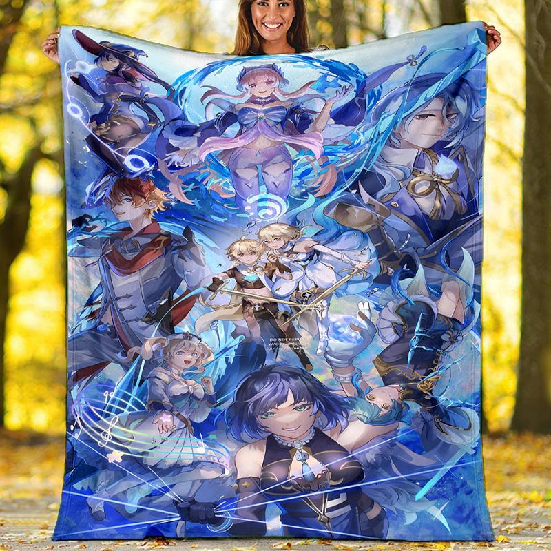 Genshin Impact characters printed throw blanket—lightweight,soft,warm;versatile blanket for all seasons—perfect as &air-conditioning throw,nap blanket