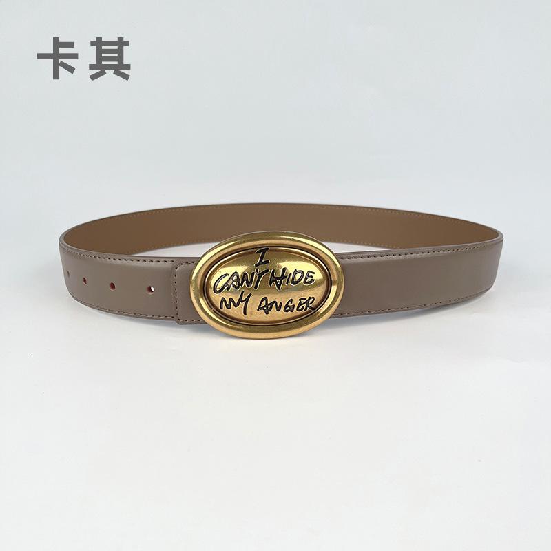 Cowhide Leather Women'S Belt Wide Version Jeans Coat High-End Women'S Leather Bandwidth 3.3Cm