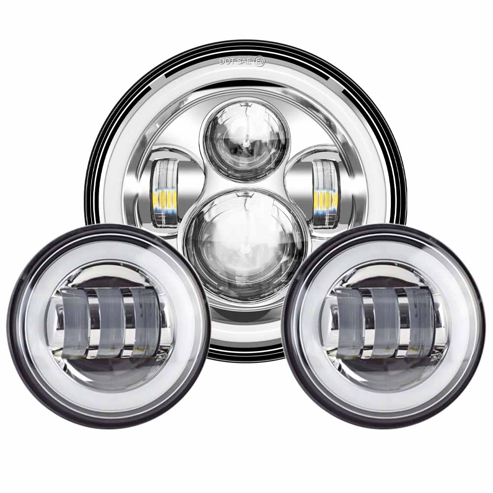 For 7" Led Projector Motorcycle Headlight + 4 1/2 Passing Lights For Touring Electra Glide Black 7 inch led Motorcycle Headlight
