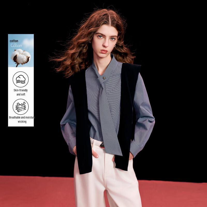 SanCai 2026 Spring Striped Shirt & Shawl 2-Piece Set XL