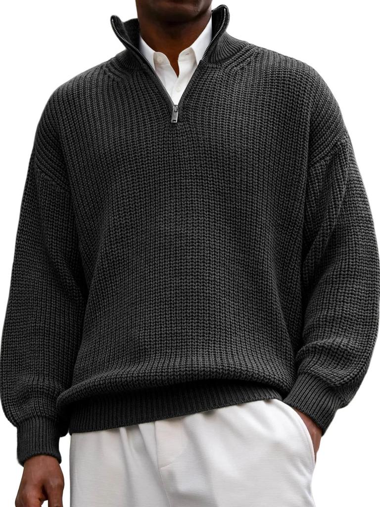 Men's Half-Zip Stand Collar Long Sleeve Polo Sweater (2025)