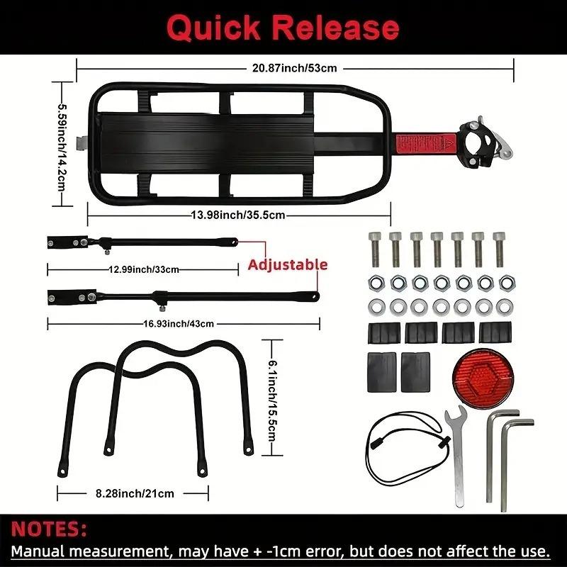Rear Bike Rack Aluminum Alloy Adjustable Cargo Carrier for 26-29 Inch Mountain Road Bike Cycling Luggage Carrier with Reflector