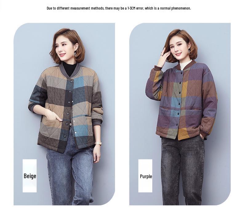 Women's Quilted Plaid Jacket - Autumn/Winter 2024: Thick, Warm, and Loose-Fit for Middle-Aged and Elderly