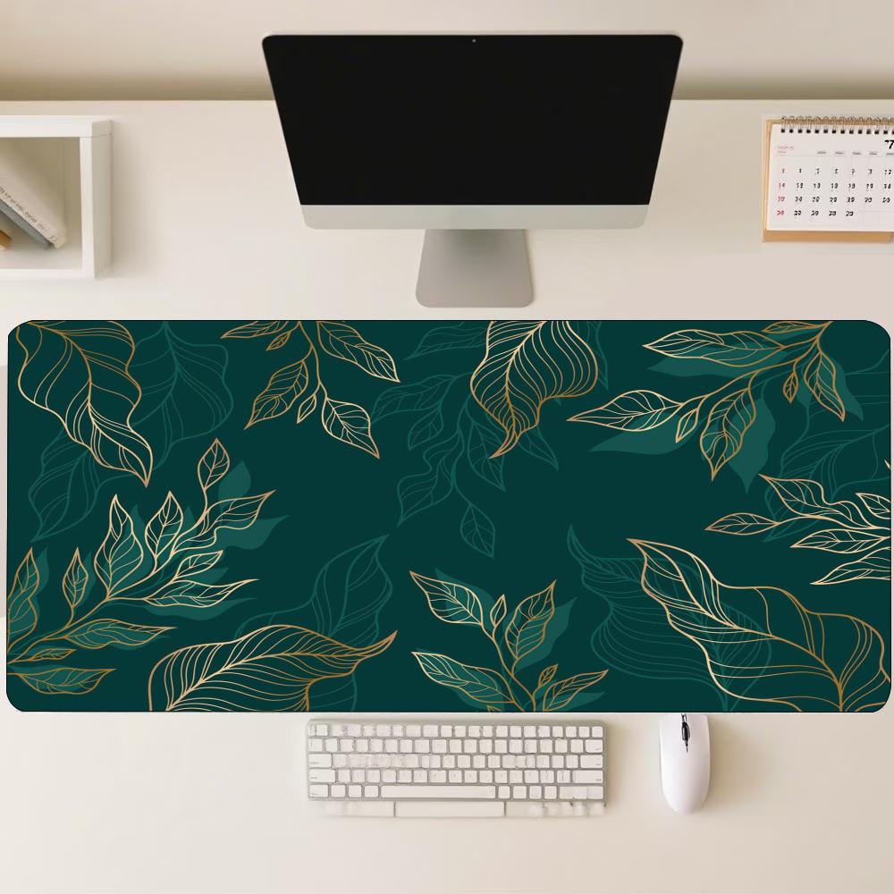 Minimalist Green Leaf Botanical Large Extended Gaming Mouse Pad Non Slip Rubber Base Desk Mat For Pc Laptop Gaming Desktop Setup