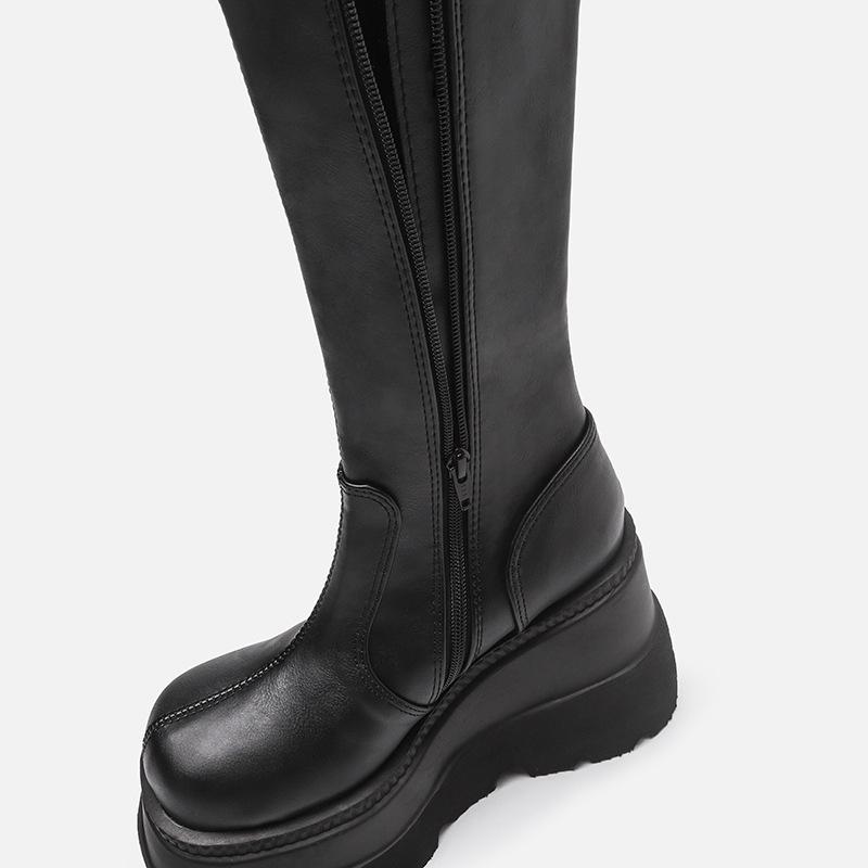 Gothic-Style Women'S Chunky Platform Riding Boots High Shaft Motorcycle Combat Shoes  Avant-Garde Streetwear Boots For Ladies