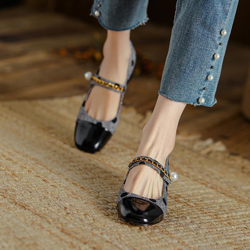 Fashion 2025 New Mary Jane Women Shoes LEISURE Retro Buckle Shallow Pumps Square Toe Thick Heel Shoes Woman Zapatos De Mujer Spot Pearl