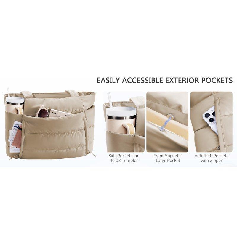 Quilted Tote Bag for Women, Multi-Pocket Handbag, Weekender Travel Duffel Bag
