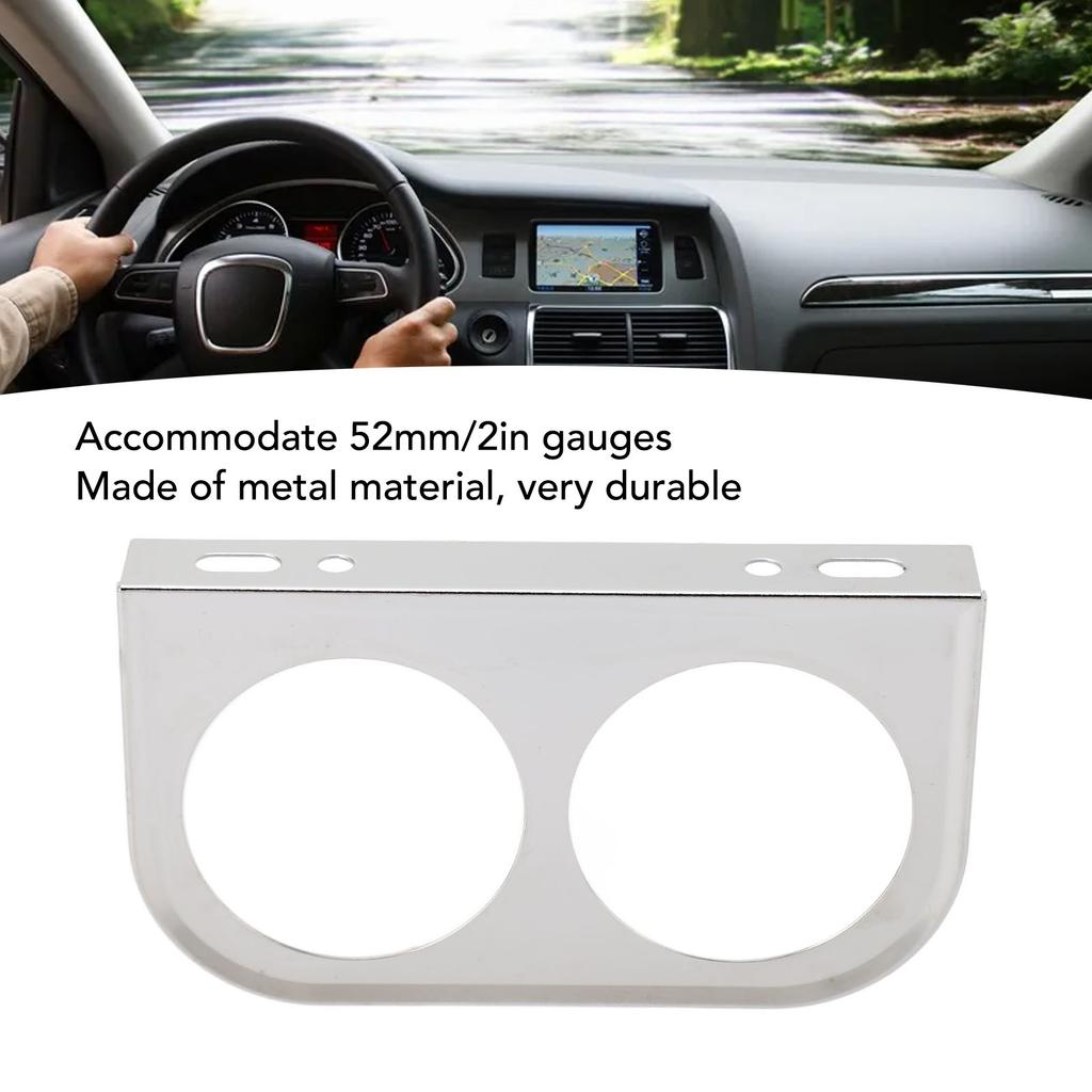 2 Hole Gauge Panel Gauge 2‑1/16 Inch 52MM Universal Metal Car Meter Mount Instrument Panel Silver