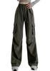 JHIJSC Autumn Cargo Solid Loose Plus Sizes Women's Pants, Wide-Leg, Color, Fit, Casual, Stylish, (JP, Alphabet, XL, Green)