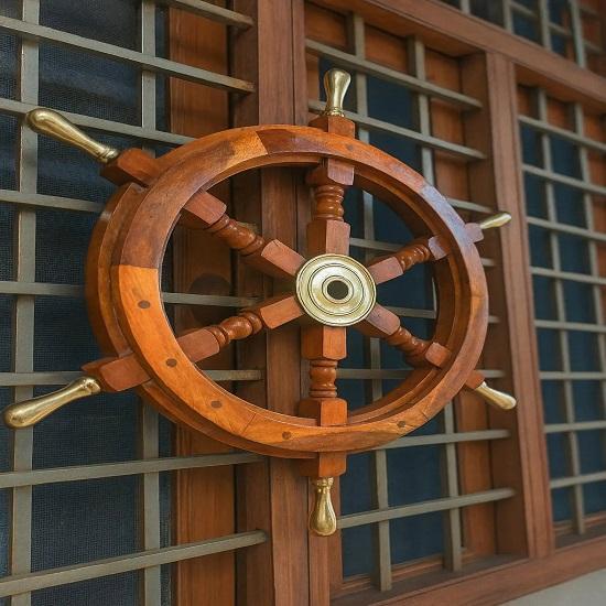 Wooden Ship Wheel Nautical Decor  Maritime Wall Art  Pirate Boat Steering Wheel