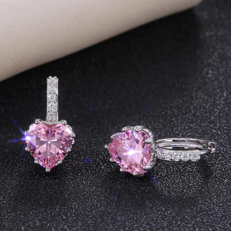 Silver Multi Color Heart CZ Hoop Earrings Halo Pave Crystal Leverback Heart Drop Earrings Women Multicolor Love Jewelry