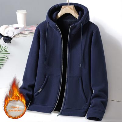 Yousheng Hommes Automne Hiver Manteau À Capuche Fermeture À Glissière Manches Longues Cordon Lâche Épais Chaud Couleur Unie Cardigan Porter Au Quotidien Veste À Capuche