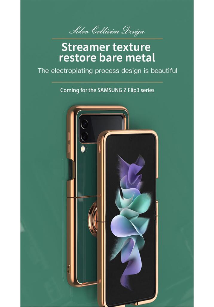 Samsung Z Flip7 Foldable Phone Case: Electroplated Magnetic Stand & Finger Ring Protective Cover