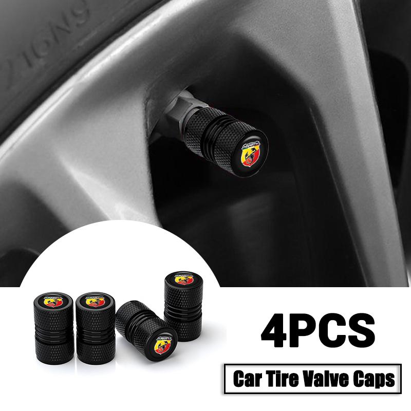 HINLY1 4pcs Car Wheel Tire Valve Caps Tyre Stem Covers Airdust Waterproof For For Fiat Abarth 500 Abarth 124 Abarth 595 Car Accessories