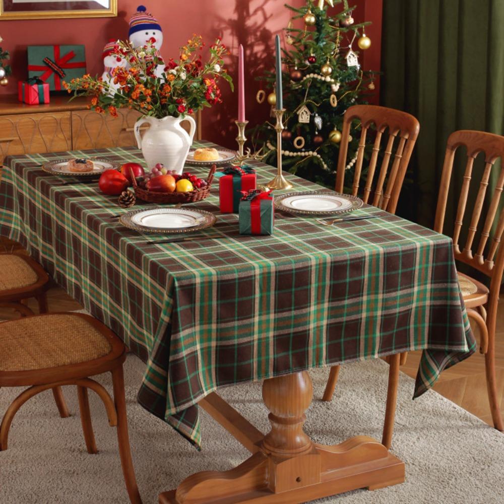 Weihnachtsparty Tischdecke Rot Weiß Kariert Nordisch Schlicht Baumwolle Leinen Rechteckige Tischdecke