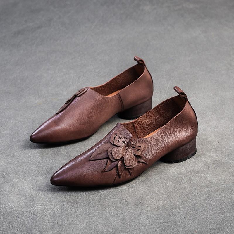 Johnature Scarpe col tacco a spillo con punta a punta, stile retrò, in vera pelle, versatili, da donna, slip-on