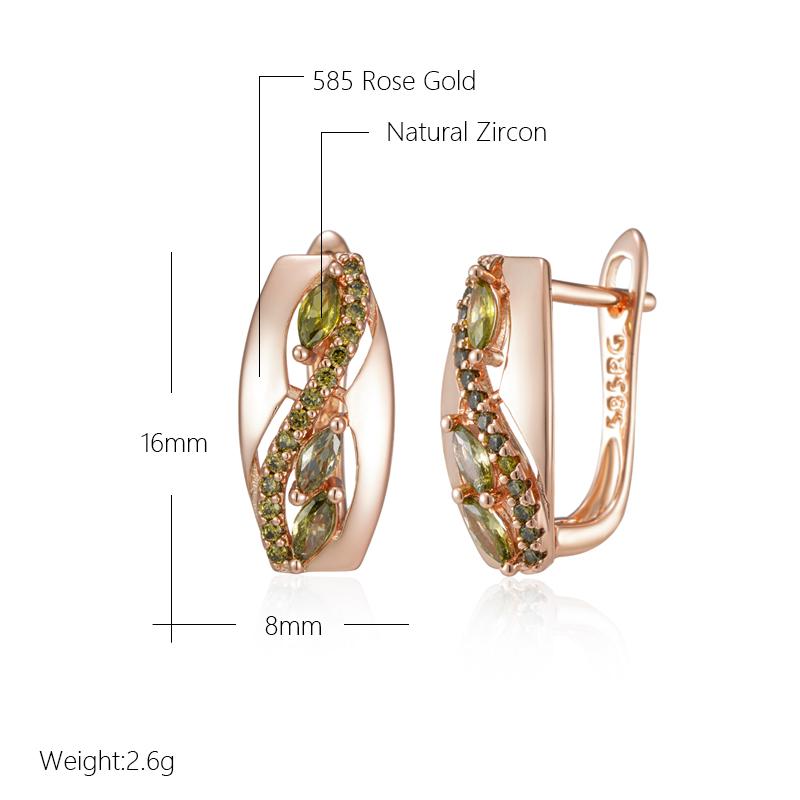 Unique  Rose Gold Color Drop Earrings For Women Fashion Olive Green Natural Zircon Accessories Vintage Daily Jewelry