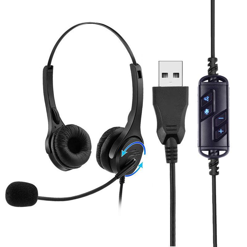 USB-kabelgebundenes Computerkopfhörer-Headset Freisprech-Binaural-Kopfhörer mit Mikrofon, Lautstärke- und Stummschalttaste für Büro-Callcenter