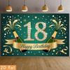 Two-dimensional Flat Banner, 1 Piece. Birthday Gift for 18-year-old - Green Gold Champagne Polyester Background Cloth, Yzb