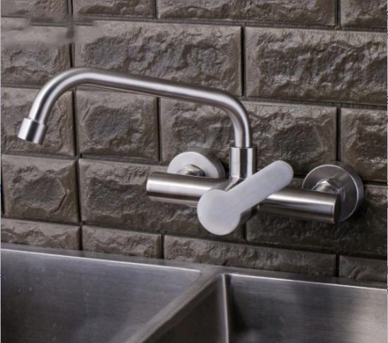 Wall-Mounted Kitchen Faucet, Stainless Steel 360° Rotatable Spout for Household Sink and Laundry Rooma