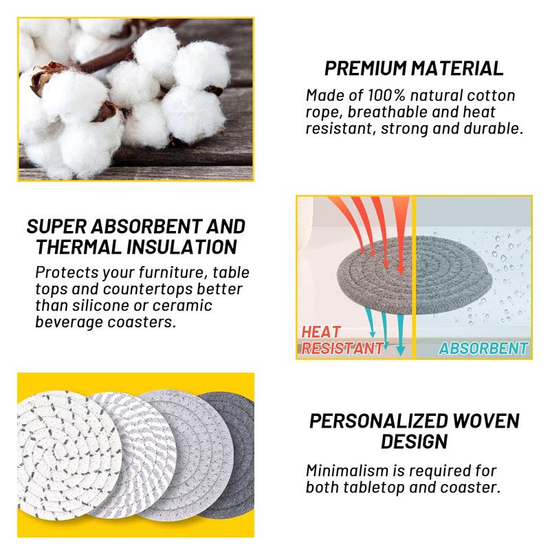 8Pcs Cup Coasters For Drinks Absorbent Woven Coaster Set With Holder Farmhouse Cloth Fabric Cup Coasters For Coffee Tea
