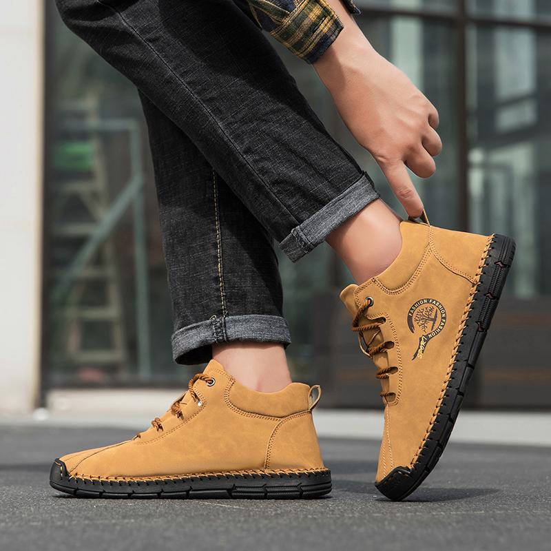 Men's Casual Shoes Side Zipper Short Boots Versatile Flat Bottom Trendy Fashionable Men's Shoes Suitable for Outdoor Sports
