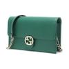 Gucci Logo Double G Litchi Grain Chain Messenger Envelope Wallet Crossbody Shoulder Bag Women Bags Green 615523-CAO0G-3120