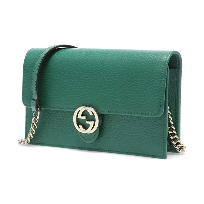 Gucci Logo Double G Litchi Grain Chain Messenger Envelope Wallet Crossbody Shoulder Bag Women Bags Green 615523-CAO0G-3120