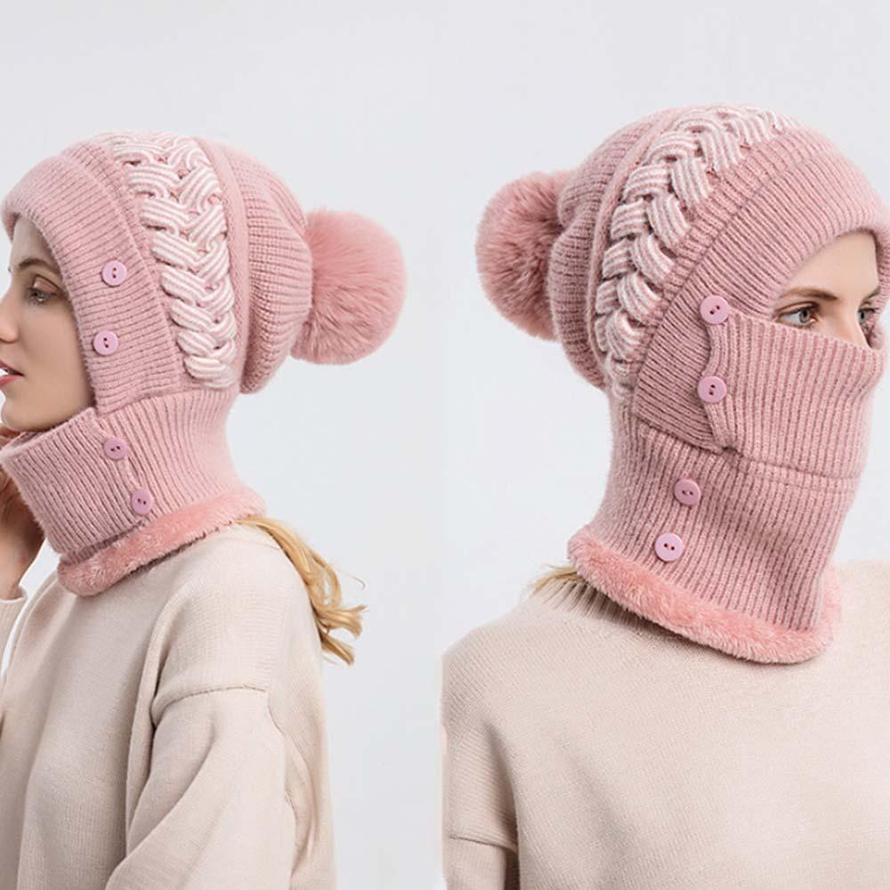 Elastic Hooded Thermal Cap Woolen Cold Proof Scarf Korean Style Knitted Hat School