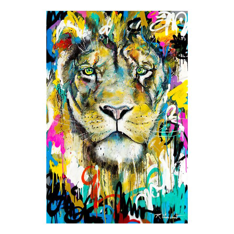 

Красочные картины маслом львов, печать на холсте, современные абстрактные постеры с животными и принты для дома, настенные художественные декоративные картины 20x30cm