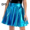 Women Skater Skirt High-Waisted Shiny Metallic Patent Faux Leather Texture Party Skirt Slimming Versatile Mini Skirt