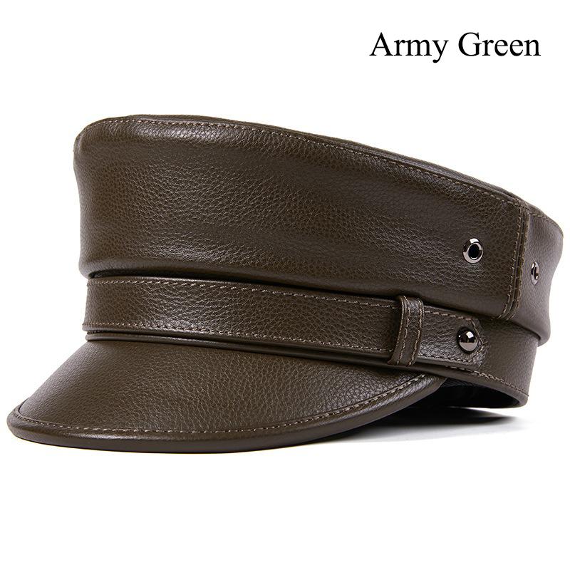 Unisex Genuine Leather Captain Cap, Vintage Punk Motorcycle Military Hat, Harajuku Rock Flat Top Beret for Men and Women