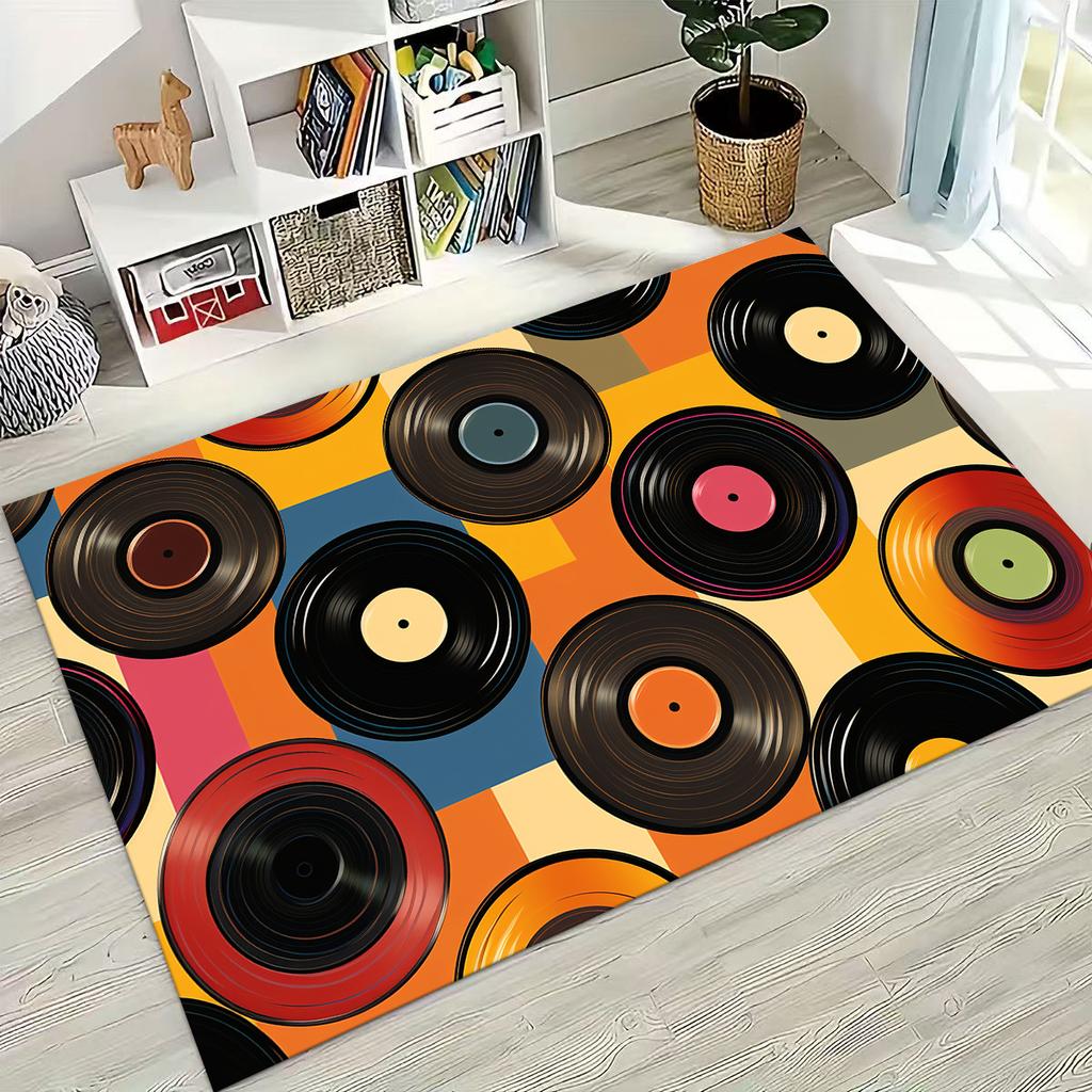 Schallplatte Musik DJ Bildschirm Band Teppich für Wohnzimmer Sofa Schlafzimmer Haus Fußmatte Dekor,Große Kinder Spiel Rutschfeste Bodenmatte