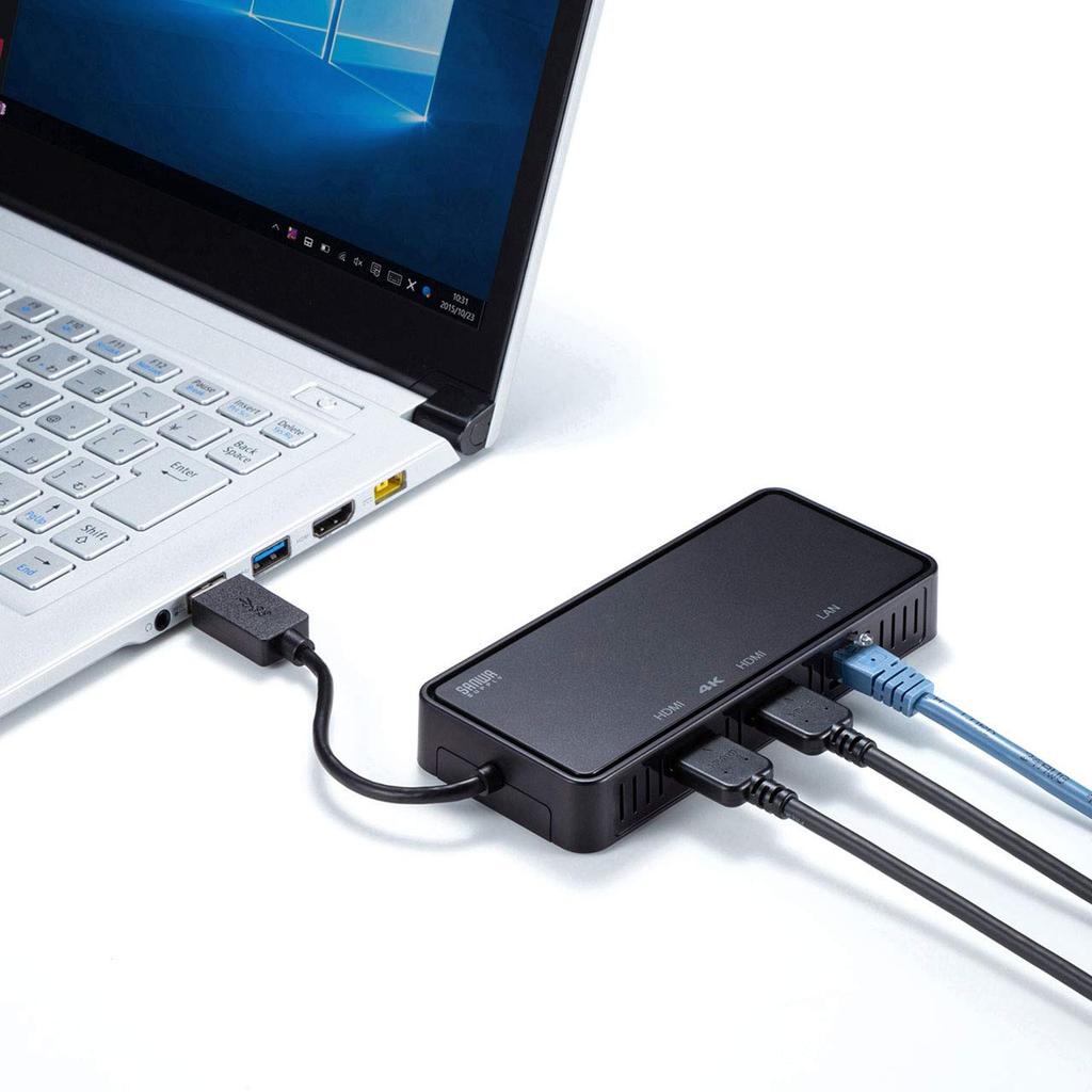 SANWA SUPPLY USB 3.1 To HDMI Display Adapter (4K Support, Dual Outputs, with LAN Port) USB-CVU3HD3