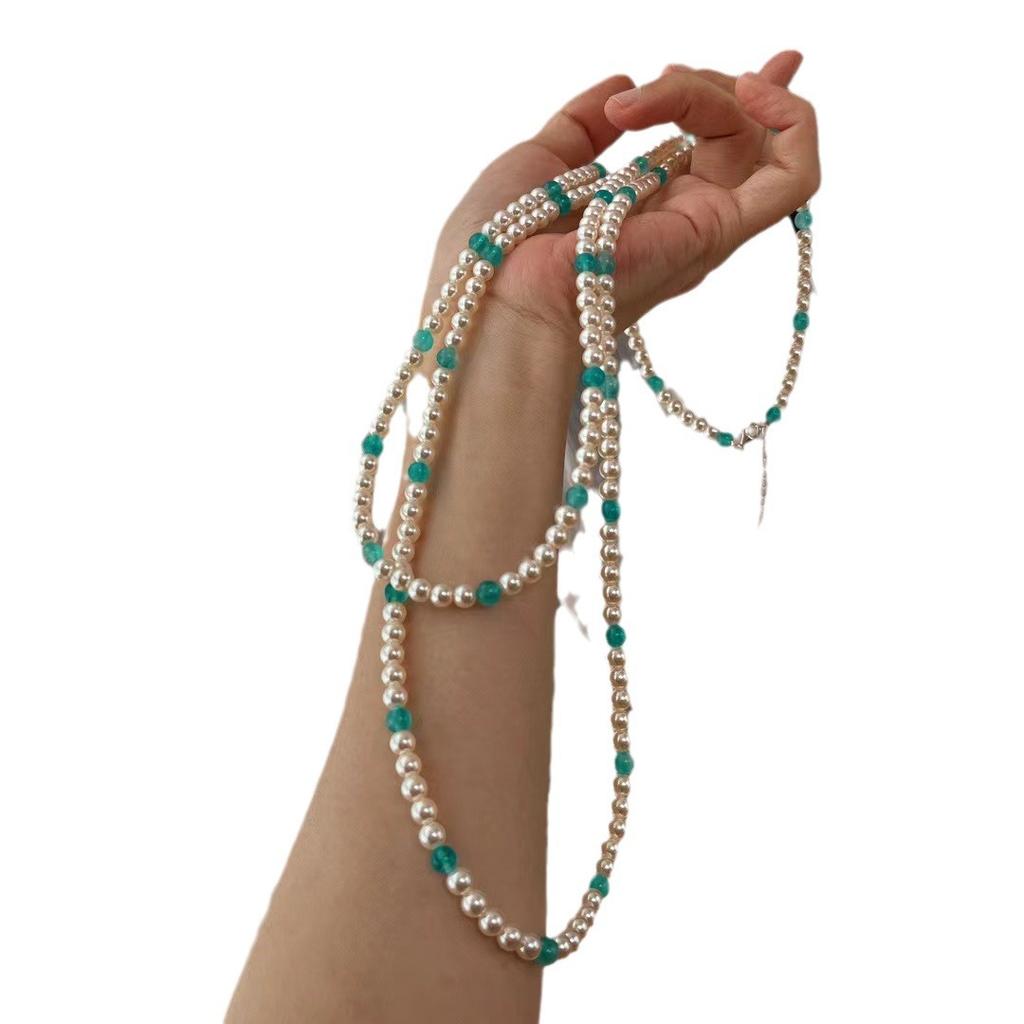 Vintage Summer Feeling Full Of Tianhe Stone Shijia Pearl Necklace 925 Silver Buckle Sweater Chain Long Chain