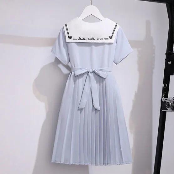 Girls' Navy Collar Sailor Dress - Summer College Style Princess Dress