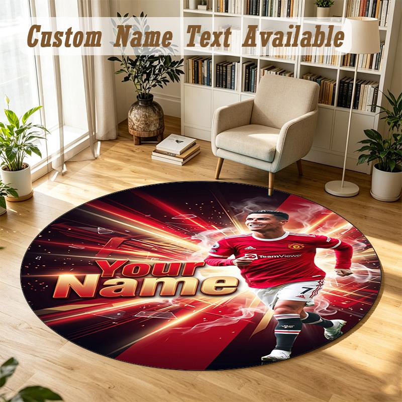 Round Rug Custom NameCristiano Ronaldo Pattern Non Slip Carpet Home Floor Decor