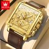 OLEVS 9925 Luxury Quartz Wristwatches for Men Original Leather Strap Fashion Square Dial Chronograph Waterproof Sports Man Watch