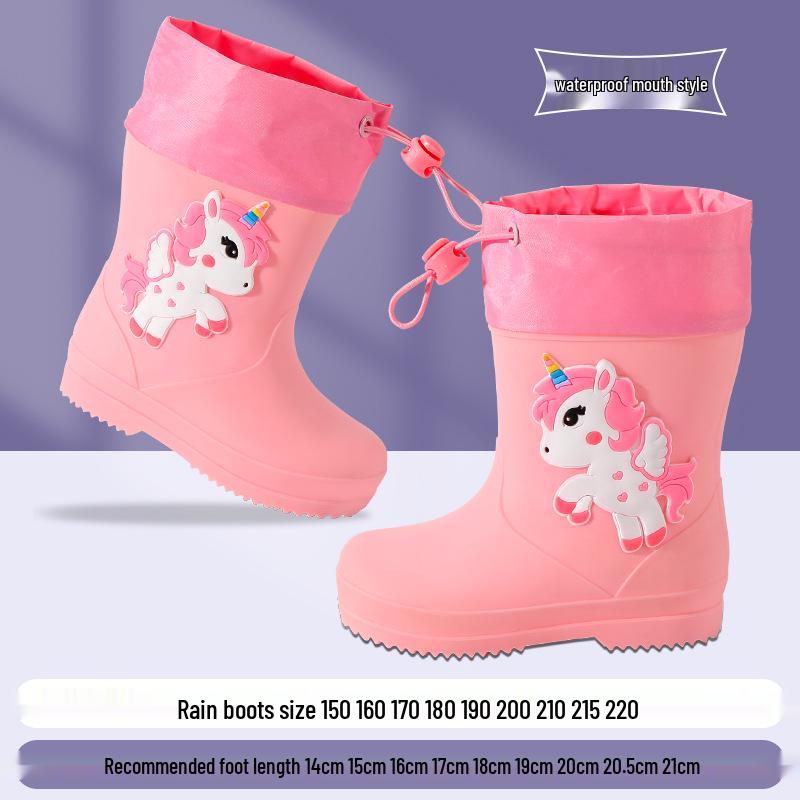 Kids' Non-slip Waterproof Cartoon Rain Boots with Drawstring