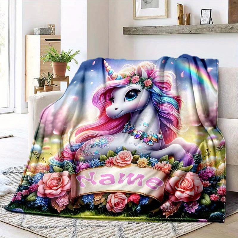 Pink Unicorn Customize Your Name Blanket Warm Comfortable Soft Blanket For Chair Office Sofa Bed Sofa Office Camping Suitable For Gifting Relatives