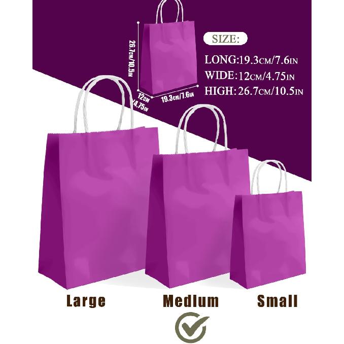 qiqee 24PCS Medium Gift Bag with Handles Bulk 11"x5"x8" Gift Bags Pink Purple Bags Multiple Uses (Medium Size)